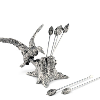 Pewter Mallard Duck Cheese and Cocktail Pick Set