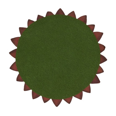 Round green mat with red border on a white background