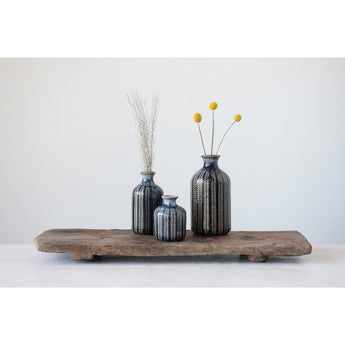 Embossed Stoneware Vase Collection