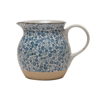 Stoneware Blue and White Floral Pitcher