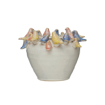 Stonware Planter with Birds