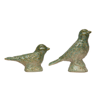 Debossed Stoneware Green Birds