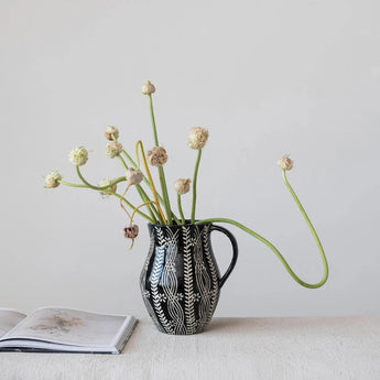 Black and white embossed Ceramic  pitcher