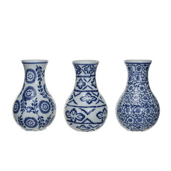 Hand-Stamped Blue & White Vase Collection