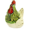 Hen Figurine 7" Green Theme. Cream colored chicken with green upper feathers, red comb and wattle turned slightly left