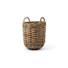 Woven basket with handles on a white background