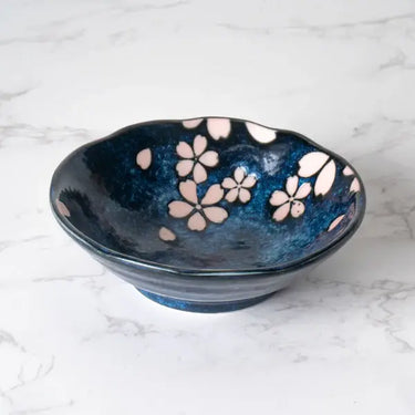 Urban Tokyo - Hasui Sakura Navy 4.5"D x 1.5"H Porcelain Small Sauce Dish