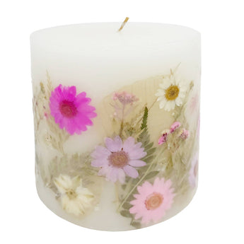 Fresh Peony Pressed Flower Pillar Candle