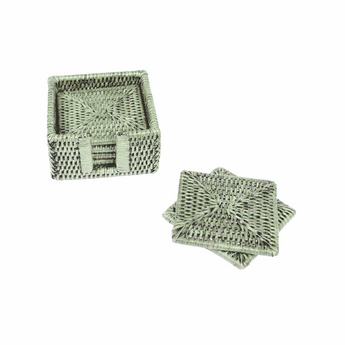 Rattan Square Coaster and Holder | Set of 6