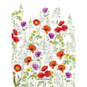 red purple floral yellow green leaves tea towel poppy