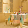 colorful pink purple green blue yellow tablecloth